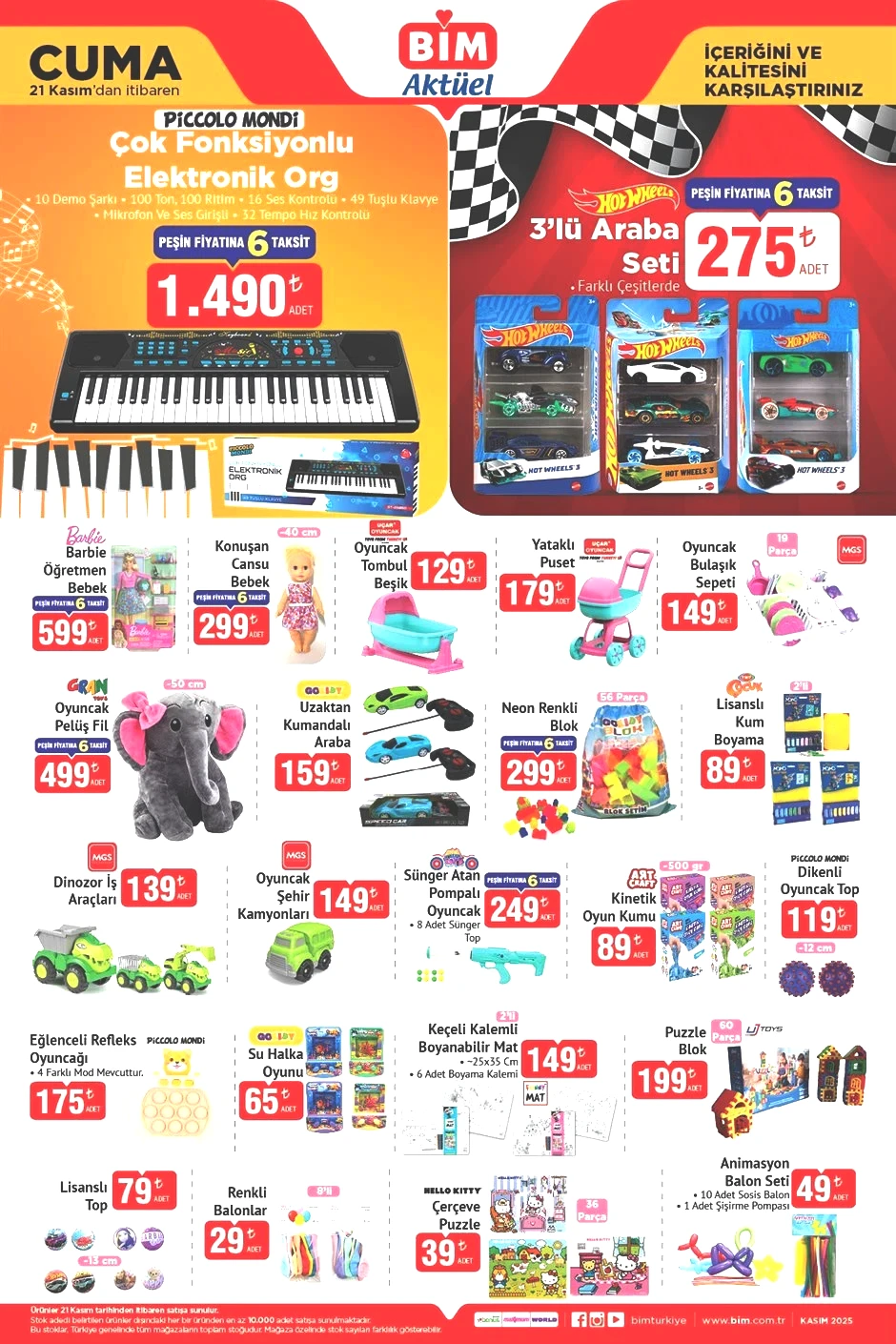 BİM 21 Kasım oyuncak ürünleri indirim listesi.