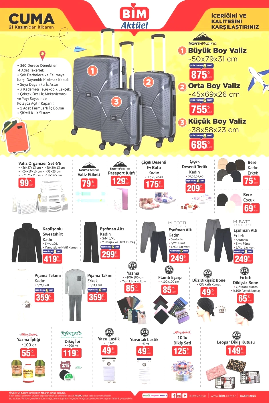 BİM 21 Kasım tekstil ve valiz ürünleri.