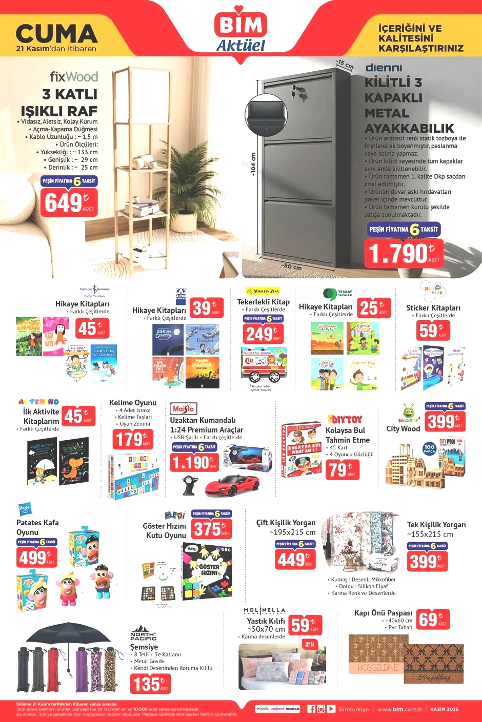 BİM 21 Kasım ev ürünleri kataloğu.